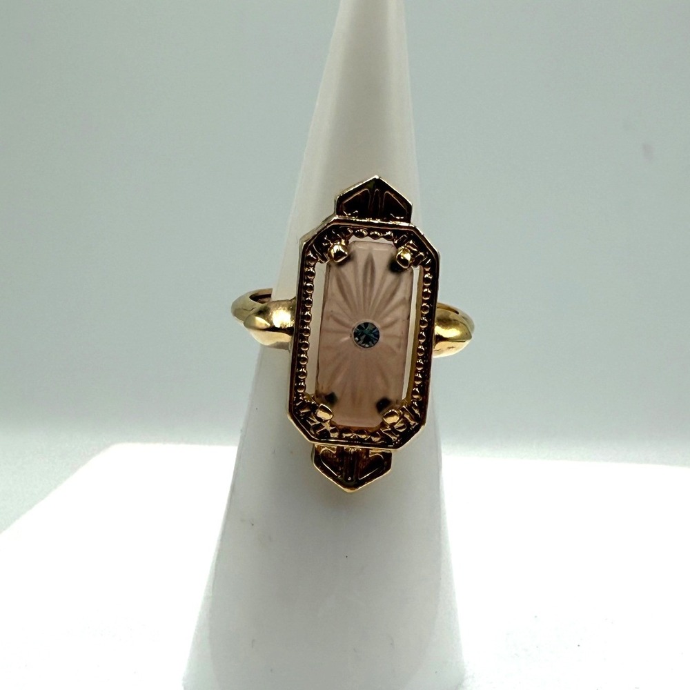 Avon Frostlights Pink Camphor Glass Ring Gold Tone Vintage Art Deco Size 5.5